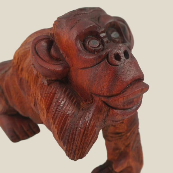 Hand Carved Wooden Monkey with hand on chin - Image 4
