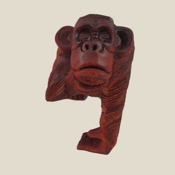 Hand Carved Wooden Monkey with hand on chin - Image 2