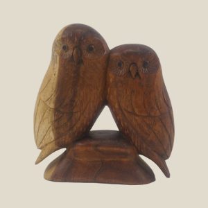 Hand Carved Wooden Owls side by side