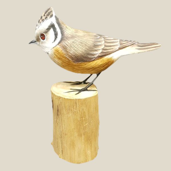 Hand Carved and Painted Wooden Crested Tit