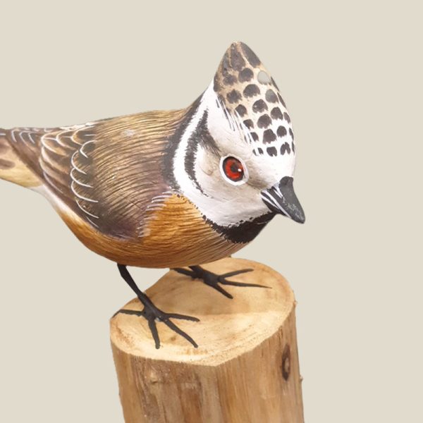 Hand Carved and Painted Wooden Crested Tit - Image 4