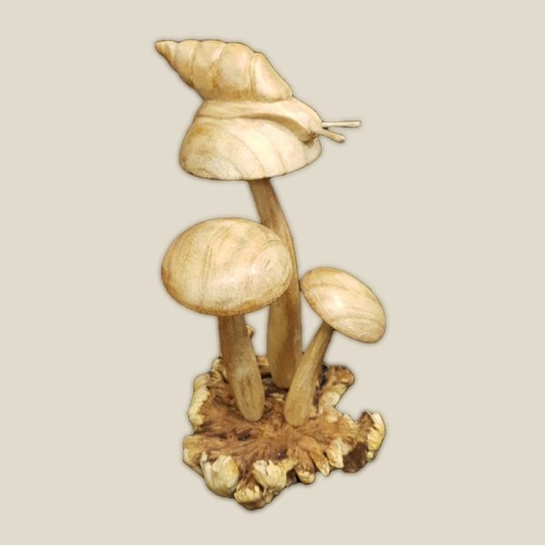 Hand Carved Wooden Snail on mushroom on natural base - Image 5