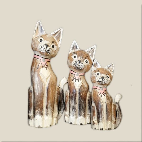 Hand Carved and Painted Wooden Cats set of 3 - Image 2