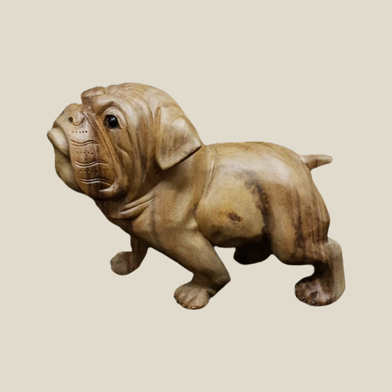 Hand Carved Wooden Bulldog Puppy Walking - Dreamtime UK