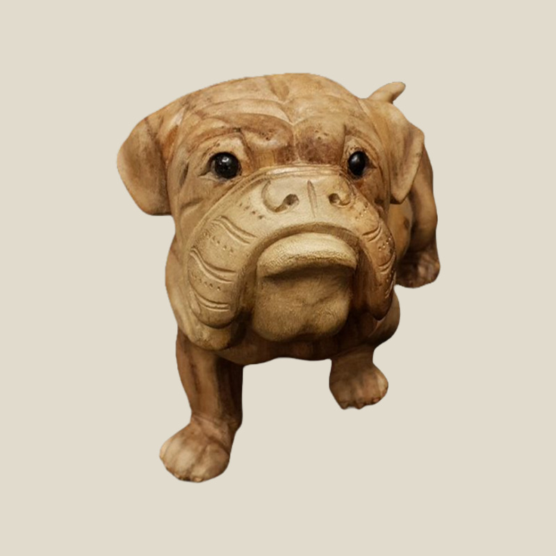 Hand Carved Wooden Bulldog Puppy Walking - Dreamtime UK